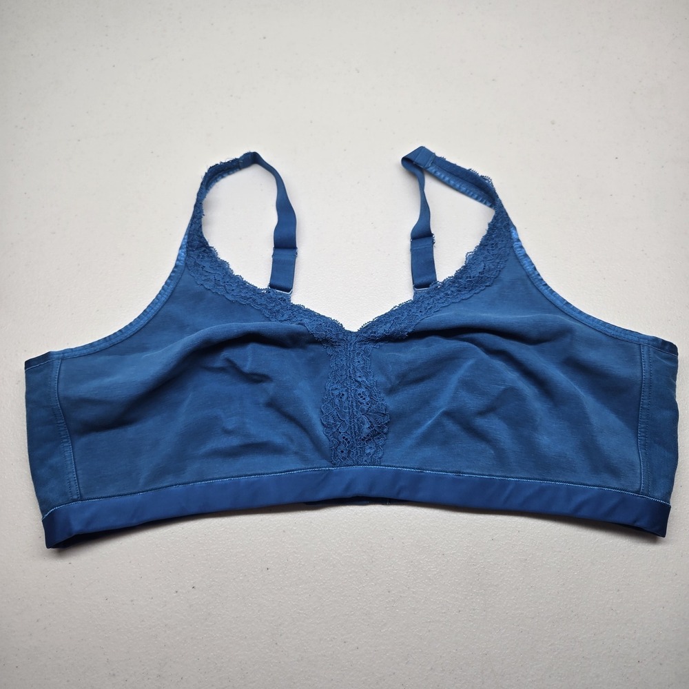 Curvy Couture Women Bra 44D Blue 1010 Bralette Wireless Lace Strap